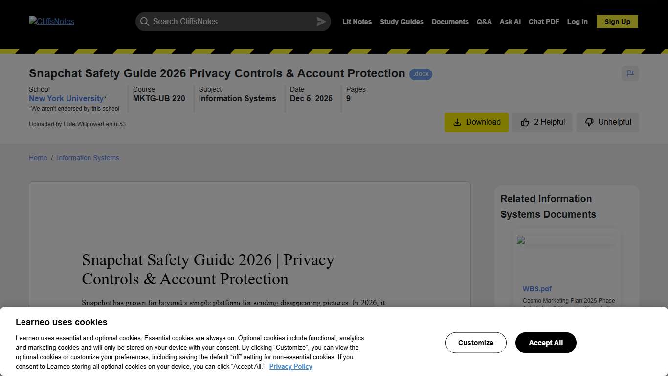 Snapchat Safety Guide 2026 Privacy Controls & Account Protection (docx) - CliffsNotes